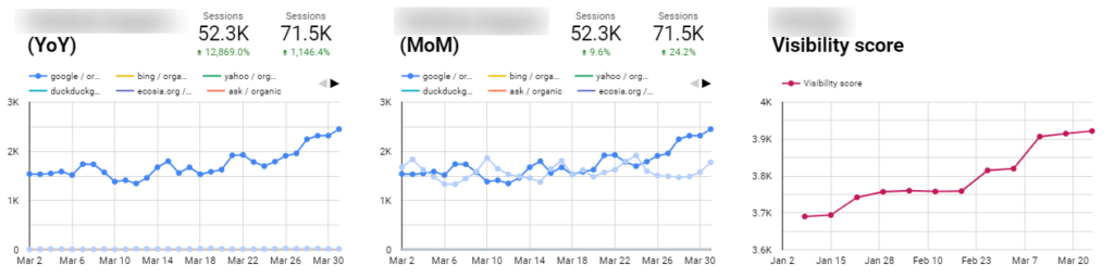 SEO metrics, traffic, rankings and visibility for a pet shop ecommerce online shop  